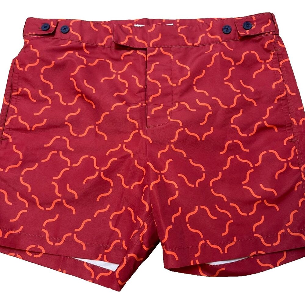 Frescobol Carioca Swim Trunks Euro Summer Beachwear Geometric Red Size 30 NWT